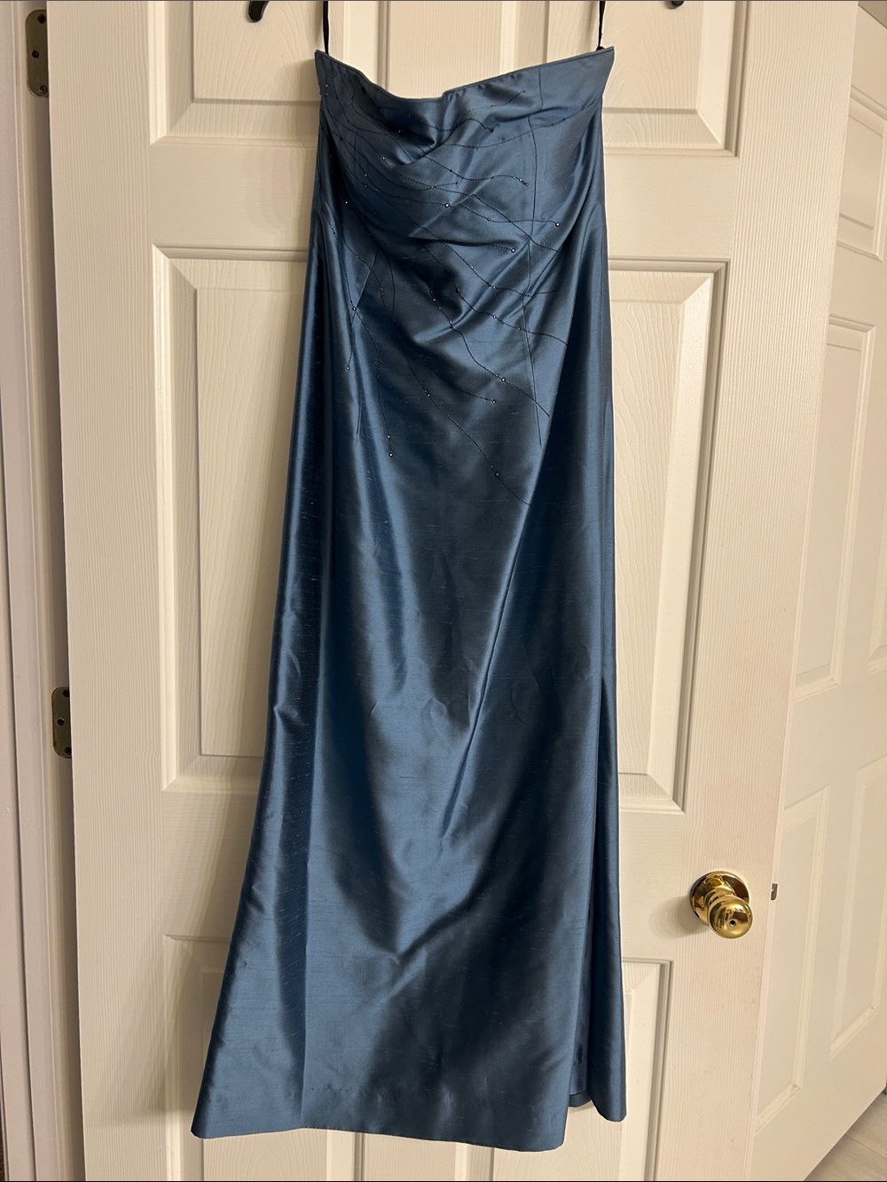 Phoebe Couture Strapless Satin Gown in Deep Blue